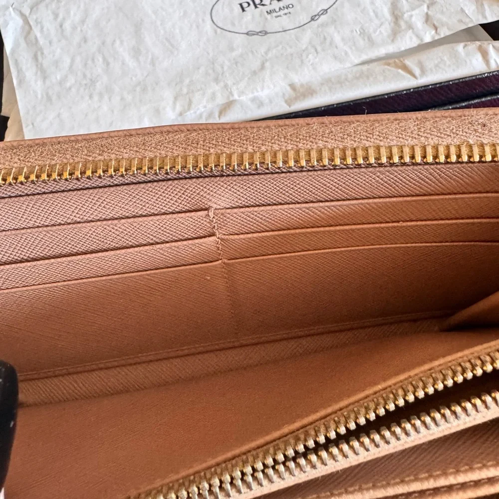 Prada Saffiano Leather Beige/Tan Large Zip Around Wallet w/Original Box - Picture 10 of 10